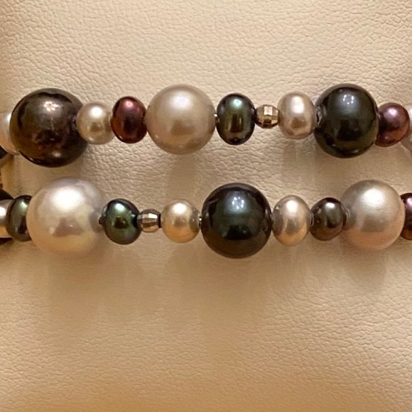 Rich Multi-colored Two-strand Pearl Stretch Bracelet, 6"-9" - Picture 5 of 11